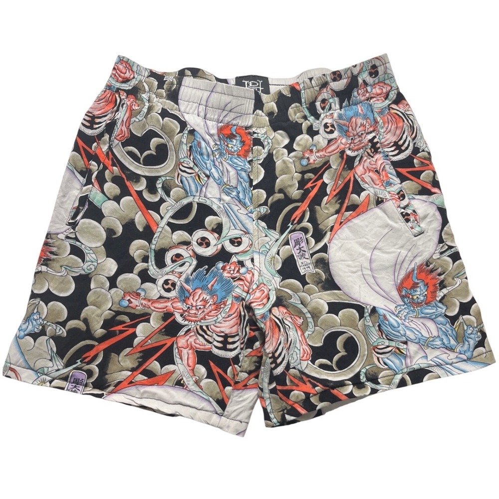 Ed Hardy Mens Japanese Tattoo Print Mesh Lined Athletic Shorts Multicolor Small